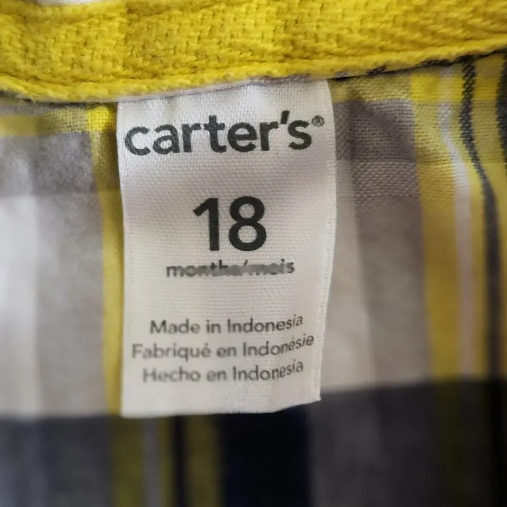 Carter’s Plaid Baby Boys 100% Cotton Romper Bundle 18M | Blue & Yellow